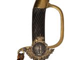 an image of a sword with a gold handle and a black blade