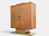 an image of a wooden cabinet with a metal base on a white background
