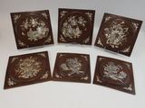 six pieces of wood with flowers and birds on them