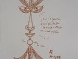 a picture of a drawing of a leaf on a pole