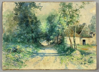 une image représentant un tableau d'une route de campagne avec une maison en arrière-plan