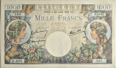 1000 francs Commerce et industrie 20/7/1944, SPL+