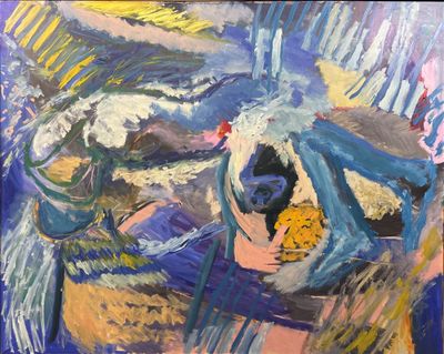 un tableau représentant une femme assise sur un canapé avec un chat