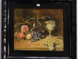 painting of a still life of fruit and a wine glass on a table