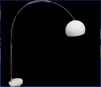 floor lamp with a white glass shade on a black background