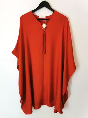 Chloé Mini robe en soie de couleur orange à manches courtes …