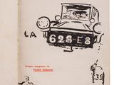 an old book with a drawing of a car on it