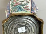 pair of antique chinese porcelain vases on stand on white background