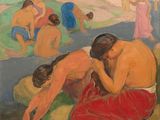 une image représentant un tableau où l'on voit un groupe de personnes se baignant dans l'eau