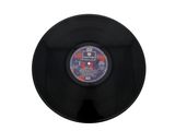 a black vinyl record with a red and white label