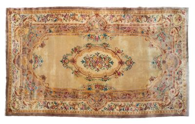 an antique rug with a floral design on a white background
