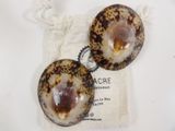 pair of brown and white shells sitting on top of a white cloth