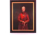 portrait of a man in a red coat with a cane in his hand