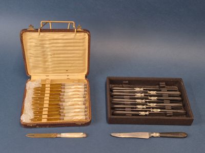 un étui contenant des couteaux, posé sur une surface bleue