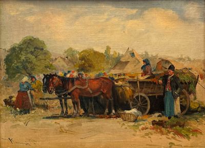 Ecole slave XIXème. Attelage aux champs. - Photo 1