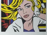 une image d'une affiche de musée représentant une femme aux cheveux blonds