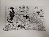 drawing of a cartoon dog in a room with other cartoon characters