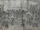 drawing of a drawing of a group of people in a room