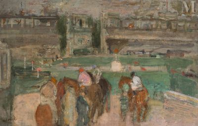 un tableau représentant un groupe de personnes à cheval dans la rue