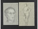 two drawings of a man and a woman on a page of a book
