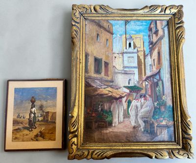 a picture of a painting hanging on a wall next to a picture of a man