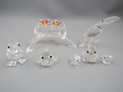 SWAROVSKI, Réunion de 7 sujets en cristal facetté "oiseaux" …