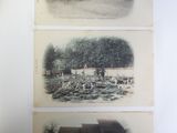 three old photos of people and animals in front of a house