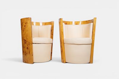 paire de fauteuils Art déco en bouleau et cuir