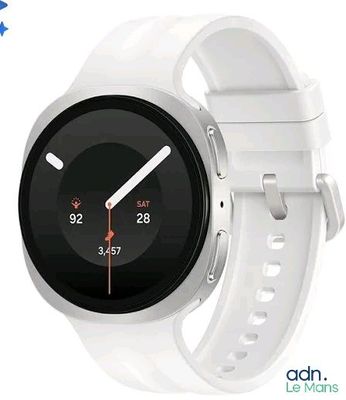 an image of a smart watch with a white band on a white background