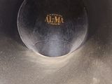 an image of a metal vase with the word alma written on it