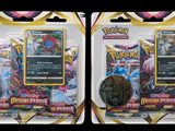 two packs of pokemon trading cards on display in a store