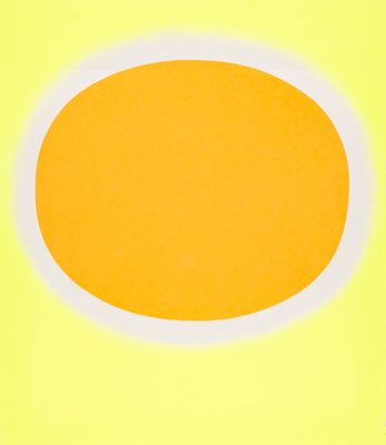 a painting of an orange circle on a yellow background