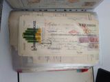 a box with a lot of stamps on it sitting on a table