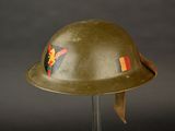 an image of a helmet on a stand with a flag on it