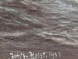 a painting of a man on a surfboard in the water