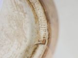 a close up view of a bowl with a label on it