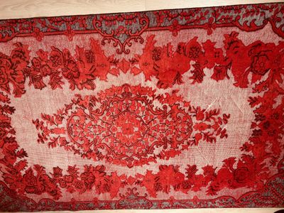Tapis Iran moderne noue main fond rouge et blanc 294 x 177