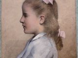 tableau représentant une jeune fille avec un nœud rose dans les cheveux