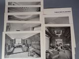 trois photographies en noir et blanc d'un salon et d'une salle à manger