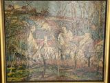 an image of a painting of a house in a wooded area