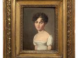 a painting of a woman in a white dress in a gold frame
