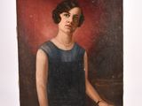 portrait d'une femme en robe bleue dans un cadre blanc