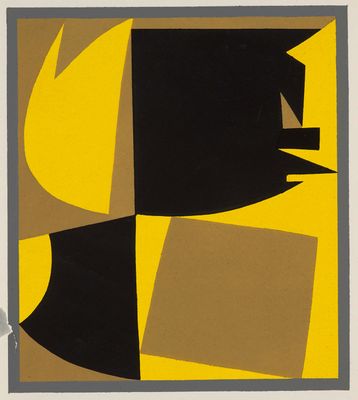 une image représentant une peinture noire et jaune sur un mur blanc