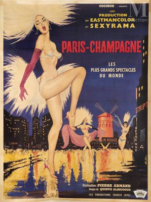 a poster for the film paris champagne featuring a woman in a bikini