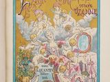 an old book with a picture of a group of people riding on a horse