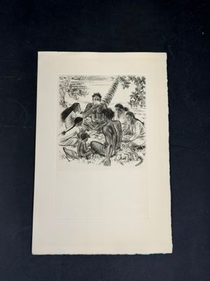 un dessin en noir et blanc représentant un groupe de personnes dans un champ