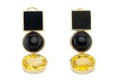 paire de boucles d'oreilles ornées de pierres noires et jaunes sur fond blanc