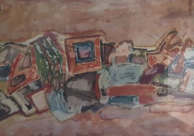 DOBRI Composition abstraite Technique mixte sur papier