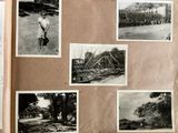 several old black and white photos of a man standing in front of a train