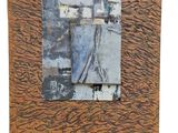 peinture représentant une œuvre abstraite aux tons marron et bleu sur fond blanc